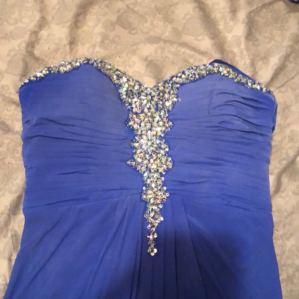 Long blue beaded prom dress size 13